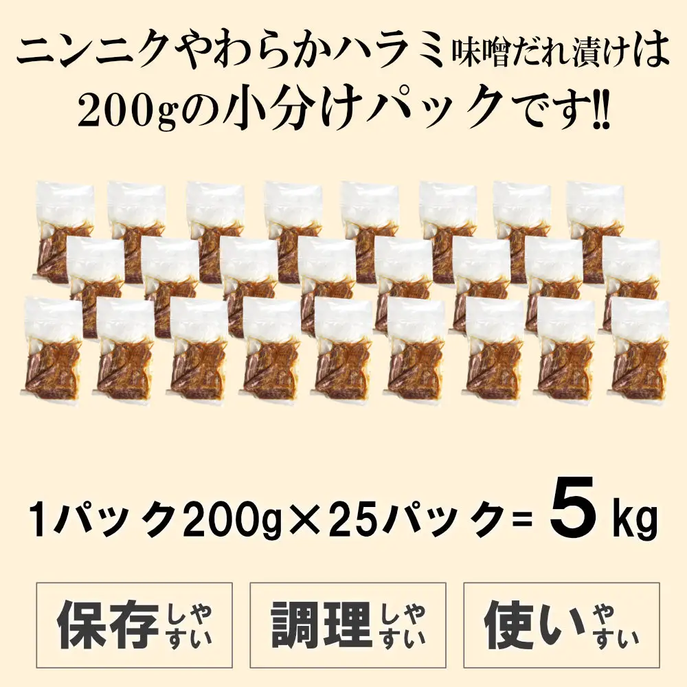 ガツンとにんにくやわらかハラミ味噌だれ漬け5kg（200g×25）