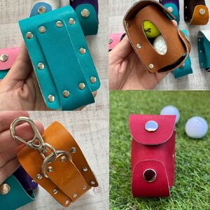 ゴルフボールケース JINTO 野球 グローブ 革 革小物 ゴルフ：ピンク