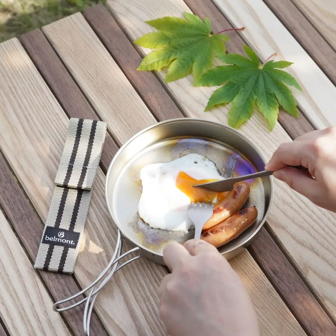 [ベルモント]チタンカトラリー 3Pセット アウトドア用品 キャンプ用品 スプーン フォーク ナイフ 食器 野外 持ち運び  ケース付き 軽量【010S758】
