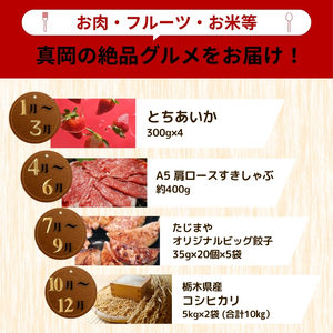 【定期便4回】真岡の魅力 満載 定期便4回 いちご 餃子 とちぎ和牛 こしひかり 