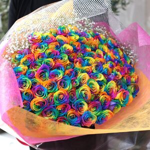 048-021 レインボーローズ100本の花束