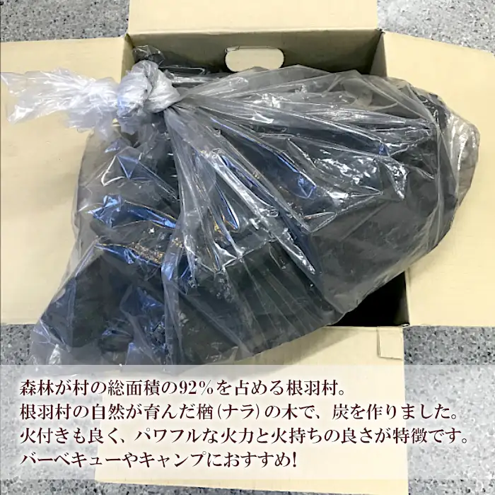 パワフルな火力と火持ちの良さ　南信州根羽産 こだわりの炭 3kg×1袋