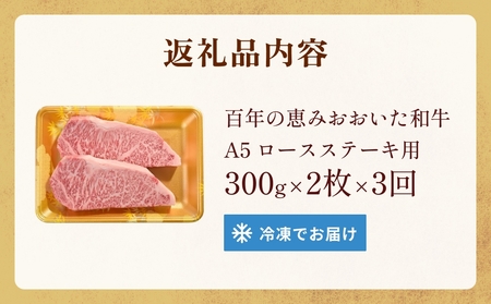 「百年の恵み おおいた和牛 」A5 ロースステーキ用 300g × 2枚 × 3ヶ月 定期便 おおいた和牛 ロースステーキ A5等級 黒毛和牛 大分県産 牛肉 高級肉 霜降り 和牛ステーキ 風味豊か 脂質 種雄牛 血統 高評価 冷凍