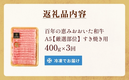 「百年の恵み おおいた和牛 」すき焼き用  400g × 3ヶ月 定期便 おおいた和牛 黒毛和牛 A5 等級 すき焼き用 牛肉 ロース 肩ロース もも 肩 部位 霜降り 血統 風味 脂肪 産地 九州 大分 肉 食材 グルメ 豊後牛