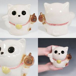 信楽焼 陶器製 5号小槌持ち招き猫 陶器