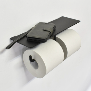 ヨーク棚付きペーパーホルダー2連 ブラック／鉄製　トイレ　トイレットペーパー　ペーパーホルダー　壁掛け　鉄家具　ブラック　トイレ用品　お手洗い　2連　杉山製作所