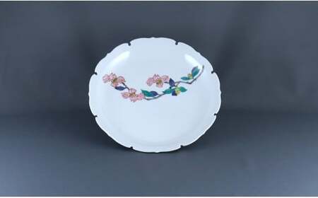 有田焼 雪輪皿 22cm〈山茶花文〉【赤絵白磁硯処 雪月花】食器 器 うつわ 取り皿 皿 菓子皿  50000円 5万円 A50-273