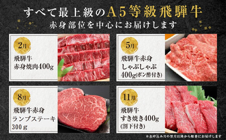 A5等級 飛騨牛 定期便 赤身 4回 【2月・5月・8月・11月発送】|  牛肉 定期便 HF112