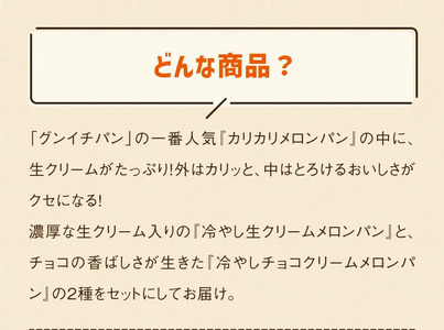 ひんやりおいしい☆冷やし生クリームメロンパン、冷やしチョコクリームメロンパン 各3こセット（計6個）