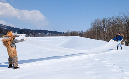 雪さらし体験【メンズシャツ】ファッション 男性 メンズ 洋服 シャツ からむし生地 涼感 通気性 漂白 殺菌 体験型 冬 雪 信濃川 新潟県 十日町市 Lサイズ