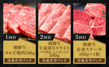 【定期便】全3回 飛騨牛 定番（ステーキ /焼肉 / すき焼き） | 肉 お肉 焼肉 焼き肉 やきにく ステーキ すき焼き 黒毛和牛 和牛 牛肉 お取り寄せ 飛騨高山ミート MZ102