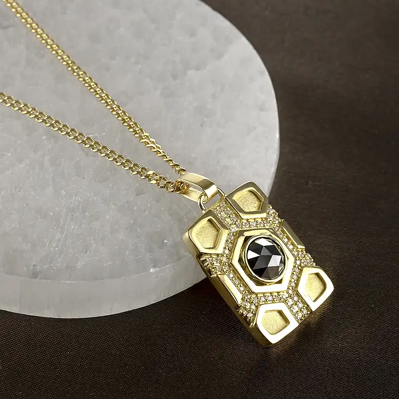 18金 ネックレス メンズ ブラックダイヤモンド 4ct 亀甲 喜平 18k ゴールド ダイヤ ペンダントトップ 大きめ ジュエリー ローズカット イエローゴールドk18 k18 縁起物 お守り 人気 普段 使い240315400dycm SWAA279