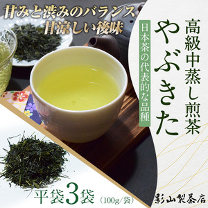 一番摘み 高級煎茶 「やぶきた」 3袋セット 影山製茶店 代表的な品種 やぶ北 甘み 渋み 甘涼しい後味 新鮮 風味 お茶 水出し可能 ティータイム おもてなし リラックス 手土産 ギフト 贈り物 富士市 [sf001-282]