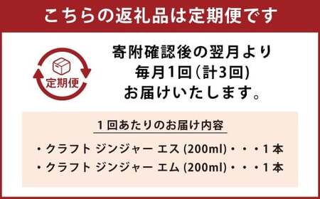 【3ヵ月定期便】 Craft GingerS＆M 200ml 無添加 国産 生姜 ジンジャーシロップ 2本セット 合計1.2L ／ シロップ しょうが ジンジャー 高知県 香美市