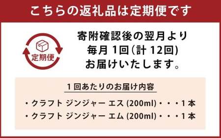 【12ヵ月定期便】 Craft GingerS＆M 200ml 無添加 国産 生姜 ジンジャーシロップ 2本セット 合計4.8L ／ シロップ しょうが ジンジャー 高知県 香美市