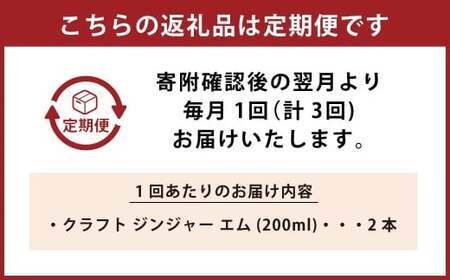 【3ヵ月定期便】 Craft GingerM 200ml×2 無添加 国産 ふんわり生姜香る ジンジャーシロップ 合計1.2L ／ シロップ しょうが ジンジャー 高知県 香美市