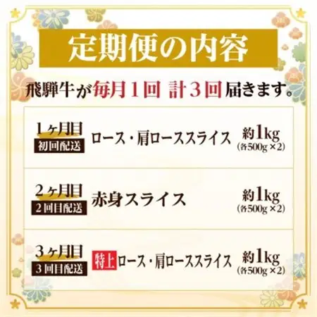 【毎月定期便】飛騨牛　厳選すき焼き・しゃぶしゃぶ用　定期便　1kg全3回【配送不可地域：離島】【4072496】