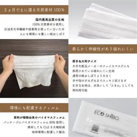 使い切りウェットシート 紙おしぼり ECOSHIBO(R)オモテムジ  50本【1625094】