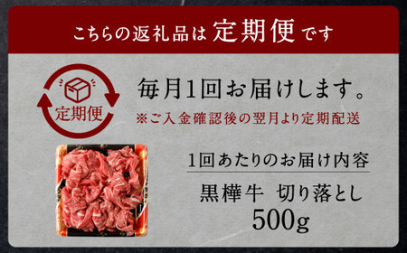 【3回定期便】 黒樺牛 切り落とし500g （500g×1パック） 計1500g 黒毛和牛 牛肉 切り落とし肉 冷凍