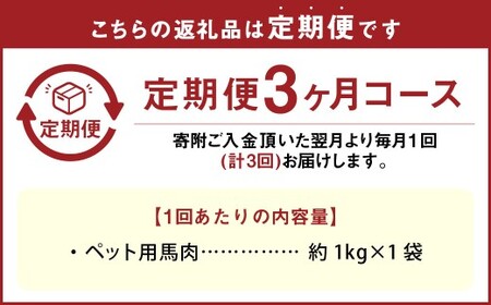 【3回定期便】ペット用馬肉 約1kg×1袋 合計約3kg ペットフード 馬 肉 高タンパク 低カロリー