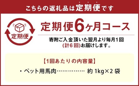 【6回定期便】ペット用馬肉 約2kg（約1kg×2袋） 合計約12kg ペットフード 馬 肉 高タンパク 低カロリー