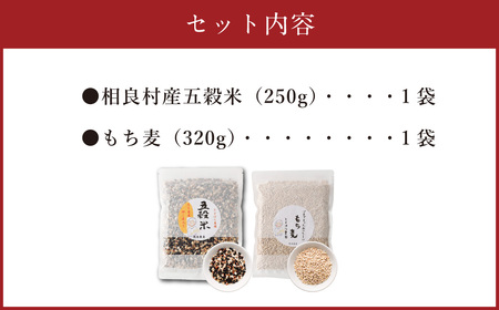 ヘルシー五穀米ともち丸麦セット 五穀米 250g×1袋 もち丸麦 320g×1袋 合計570g 雑穀米 雑穀 黒米 玄米 赤米 麦 もち麦 麦ごはん 麦ご飯 食物繊維 セット 常温 お取り寄せ 国産 九州産 熊本県 湯前町
