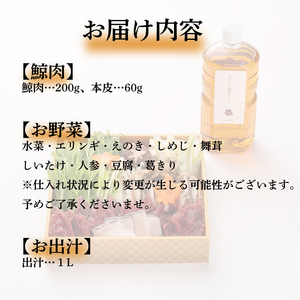 【 お届け指定日必須 】 ハリハリ鍋 セット 鯨 割烹旅館寿美礼 BH231