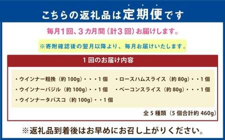 【3ヶ月定期便】 【竹田ジビエ】 山ん神の恵み イノシシ肉ハム・ソーセージ 5点セット 食べやすい ジビエ