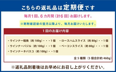 【6ヶ月定期便】 【竹田ジビエ】 山ん神の恵み イノシシ肉ハム・ソーセージ 5点セット 食べやすい ジビエ