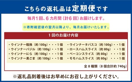 【6ヶ月定期便】 【竹田ジビエ】 山ん神の恵み イノシシ肉ハム・ソーセージ 8点セット 食べやすい ジビエ