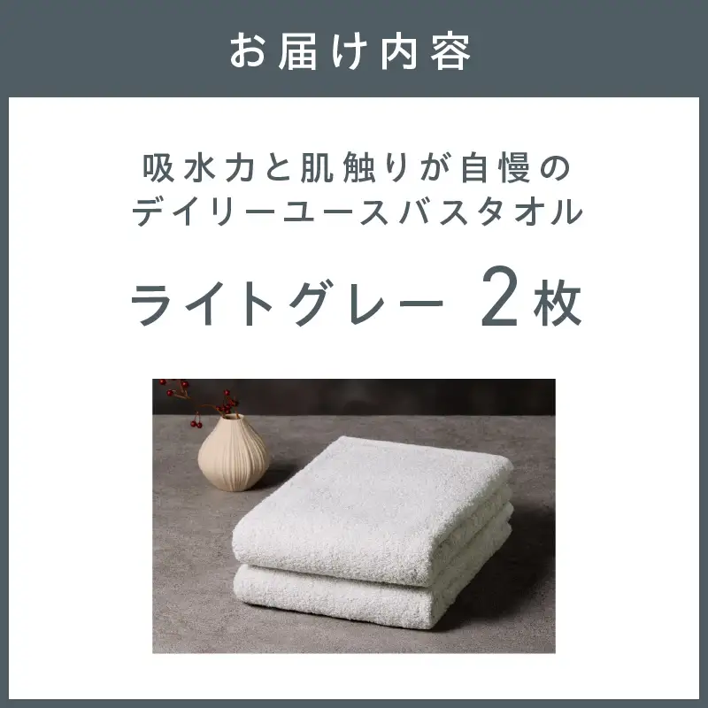 【泉州タオル】吸水力と肌触りが自慢のデイリーユースバスタオル ライトグレー 2枚 タオル バスタオル 日用品 泉州タオル タオルセット デイリーユース 【配送不可地域：北海道・沖縄・離島】【039E-105】