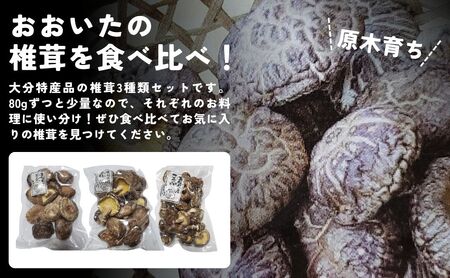 干し椎茸セット(どんこ・香信・こつぶ各80g) | 豊後高田市 椎茸