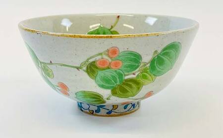 九谷焼 飯碗 山帰来 伝統 色絵磁器 九谷五彩 手描き 一点もの インテリア 食器 碗 F6P-2866