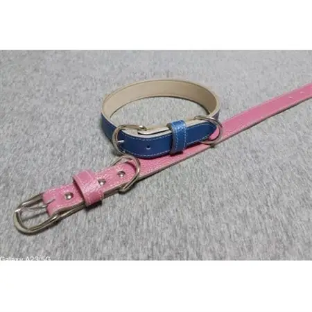 ペット用品(首輪) 牛革シボ型押しラメカラー・ピンク首輪#30【1657324】
