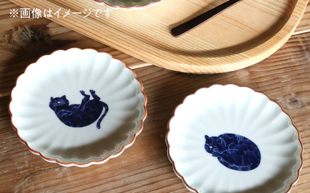 【波佐見焼】呉須猫 小皿 〈へそ天〉　3点セット 食器【西海陶器】[OA477]