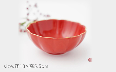 【波佐見焼】紅白お祝い小鉢 渕金蓮型小鉢 レッド/ホワイト 4点セット【FOURGRACE】[UG05]