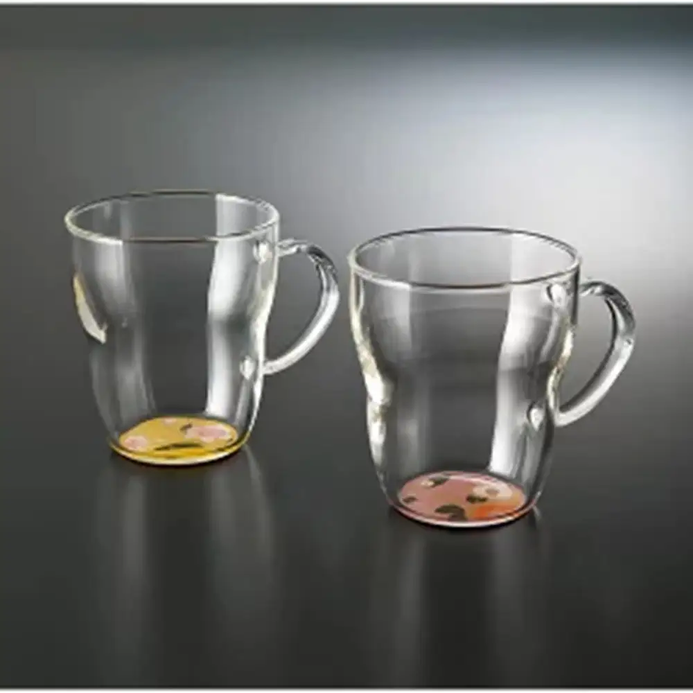 みよし漆器本舗 紀州塗り ぬりもん de Verre 耐熱マグカップ 蒔絵 ペアセット 黄＆ピンク 330ml