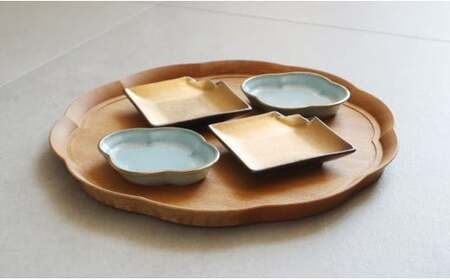 有田焼 mamekozara（Gold・Blue）4枚 セット【まるふく】食器 器 うつわ 豆皿 小皿 ギフト セット おしゃれ ゴールド 木瓜型 A30-833