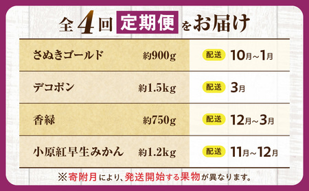 とれたて果物 4回定期便D |果物 フルーツ 果物定期便 フルーツ定期便 定期便 キウイ デコポン みかん 濃厚 旬の果物 定期 人気 おすすめ 贈答 贈り物 青果物 糖度 香川県 |_mk165-t077
