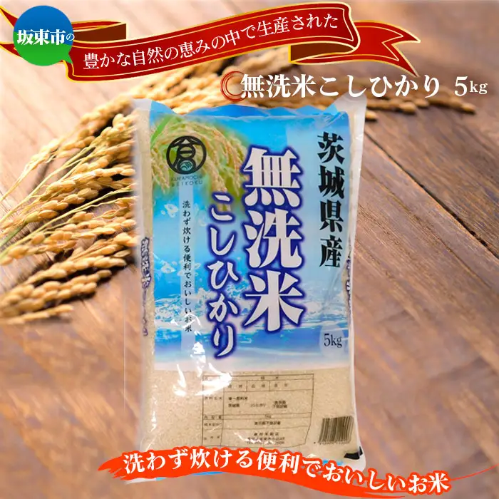 令和7年産　無洗米こしひかり5kg【坂東市産】 ／ 令和7年 新米 米 お米 こめ コメ 無洗米 精米 白米 ご飯 国産米 5kg 5キロ コシヒカリ こしひかり 甘み 粘り 香り ツヤ おすすめ 人気 おいしい 便利 時短 手軽 手間なし 洗わず炊ける お取り寄せ 産地直送 産直 坂東市産 茨城県産 茨城産 茨城県 特産品 No.862