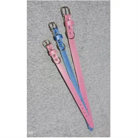 ペット用品(首輪) 牛革シボ型押しラメカラー・ピンク首輪#24【1657321】