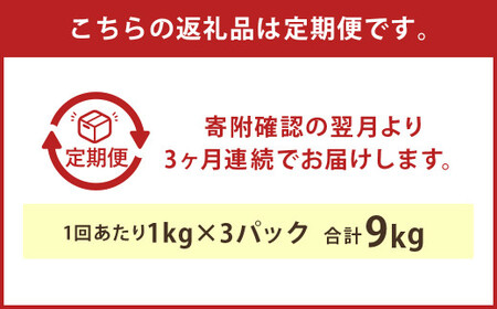 【3ヶ月定期便】球磨の恵み ヨーグルト 砂糖不使用 1kg×3パック×3回 合計9kg