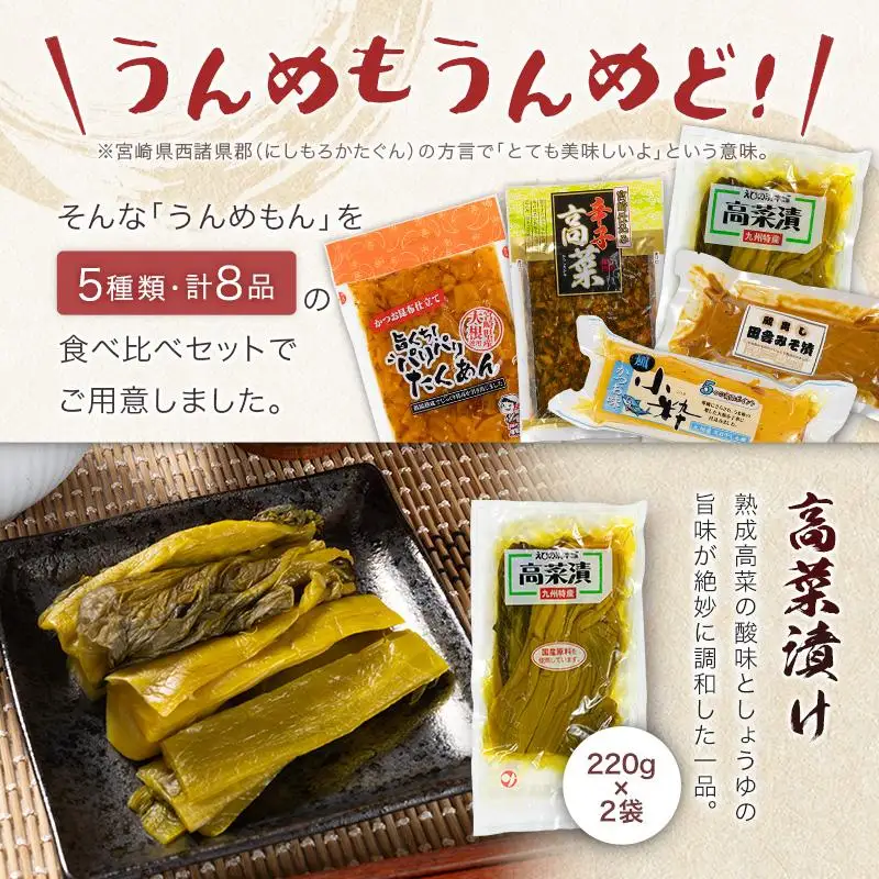 「霧島連山」天然水仕込みのお漬物 5種 バラエティセット 宮崎県産 たくあん 高菜