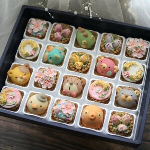 DC-013_ベイビー どうぶつまんじゅう＆あんフラワークッキー 食べられるお花！あんこのお花！【風呂敷ラッピング】　和菓子（計20個）