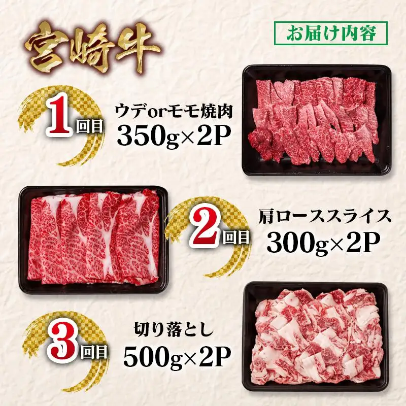 【定期便】宮崎牛 6回定期便 小分け ブランド牛 A４～A5等級 内閣総理大臣賞4連覇＜58-47a＞焼き肉 すき焼き 牛肉 最高級黒毛和牛