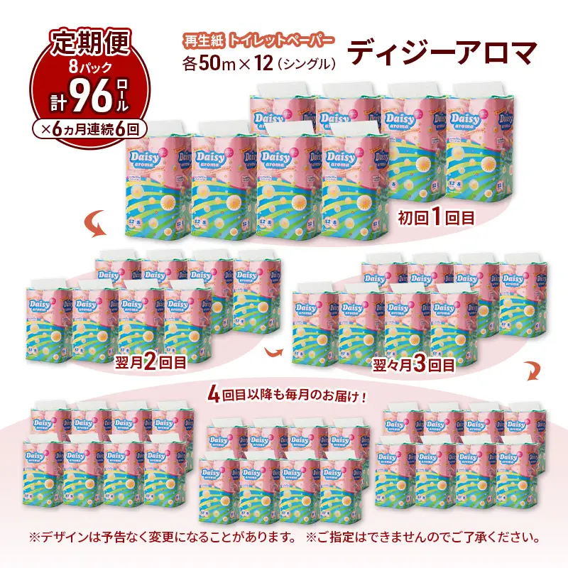 【6ヵ月 連続 定期便】トイレットペーパー ディジーアロマ 12R シングル 50ｍ ×8パック 96個 ×6回 日用品 消耗品 114mm ほのかな 香り 微香 芯 大容量 トイレット トイレ ふるさと 納税 