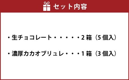 「にっぽんの宝物世界大会2023 日本と海外の融合部門 第2位獲得！」 【世界を変えるカカオ】 生チョコレート ＆ 濃厚カカオブリュレ  生チョコレート2箱　濃厚カカオブリュレ 1箱  ／ チョコレート 生チョコ ブリュレ クリームブリュレ カカオ カカオスイーツ お菓子 洋菓子 スイーツ デザート 冷凍