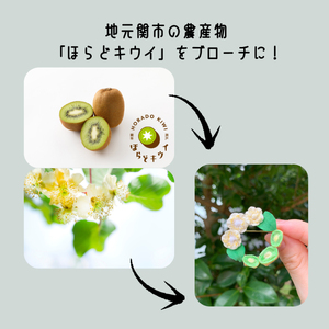 岐阜県関市産「ほらどキウイ」モチーフ伝統工芸つまみ細工のブローチ【ハンドメイド・アクセサリー】 / 金属製ブローチピン つまみ細工 伝統工芸