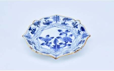 有田焼 牡丹唐草 輪花銘々皿 【まるぶん】 食器 染付 器 皿 取皿 30000円 3万円 A30-837