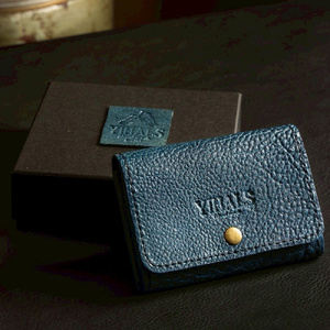 YIHALS ハンドメイド 鹿革 名刺入れ ネイビーブルー《靴屋が手掛ける革製品》 [0633]